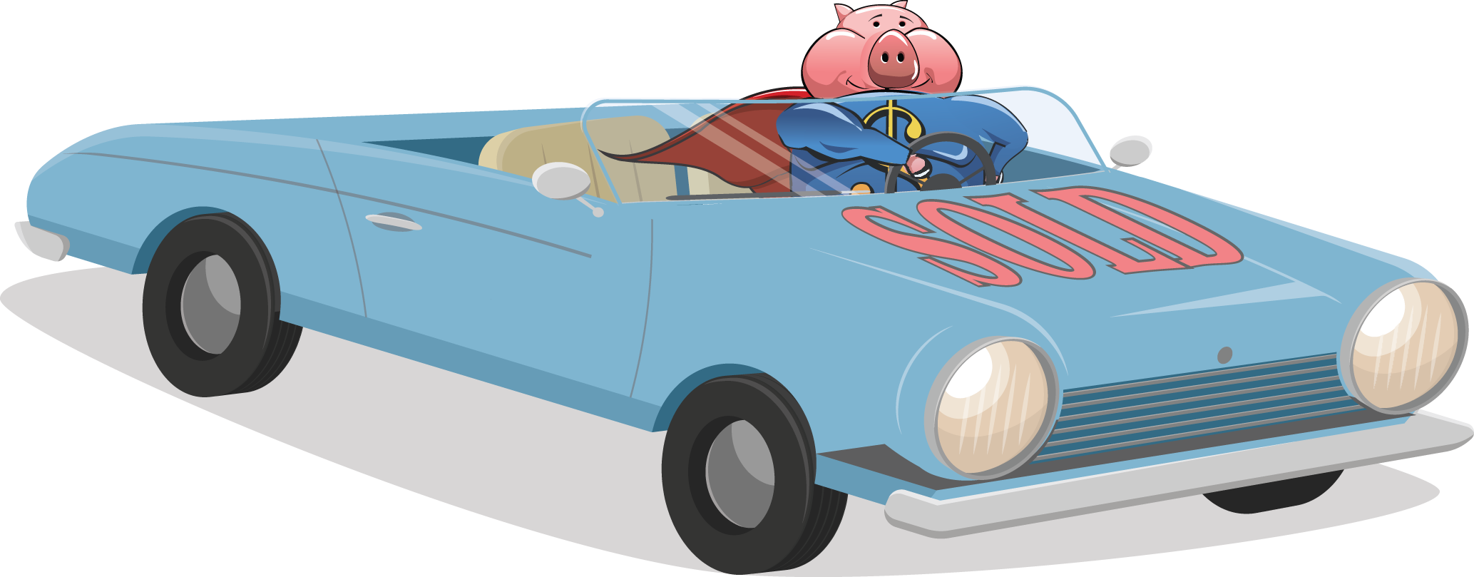 polky pig driving sold car